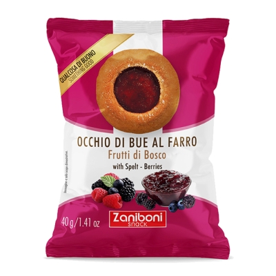 26 conf. Occhi di bue al farro e crema ai frutti di bosco da gr. 40